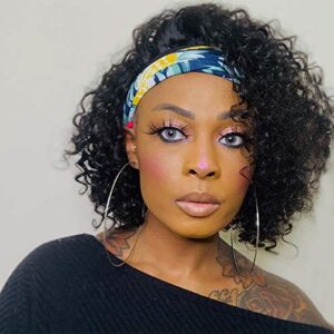 Headband Wigs for Black Women Water Wave Headband Wigs Human Hair None Lace Front Wigs Human Hair Glueless Headband Wig 10A 180% Density 10 Inch