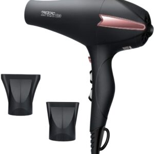 Professional Ionic Salon Hair Dryer, Powerful 2200 Watt Tourmaline Ceramic Hair Dryer, Ion Quiet Professional Hair Dryer with 2 Concentrating Nozzles - Best Gentle Touch to Body / Black & Rose Gold