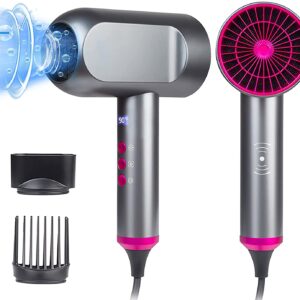 Professional Travel Ionic Hair Dryer, 1600W, Smart Induction Blow Dryer, Negative Ion Technology, 5 Heat / 5 Speed ​​/ Cool Settings with LED Display, Contains 2 Quick Dry Nozzles for Women Men and Kids