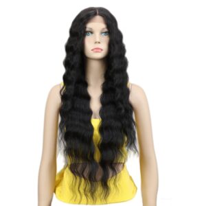 Joedir 30 '' Long Lace Front Wavy Hair Synthetic Wigs Black 130% Density for African American Women