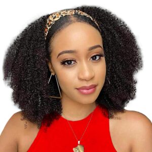 Headband Wigs Afro Kinky Curly Human Hair Wigs for Black Women Headband Wig Curly Human Hair Wig Curly Hair Wig 180% Density Human Hair Wigs for Black Women (14, kk band color)