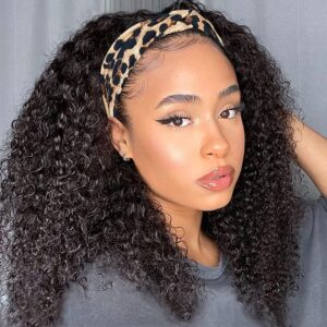 Eooma Curly Human Hair Wig with Headband for African American Women