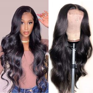 Front Lace Closure Wigs for Black Women, Wavy Brazilian Virgin Human Hair