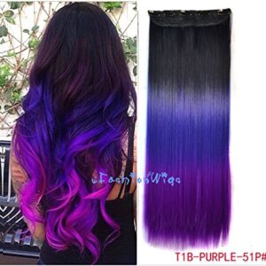 Black to Purple to Grape Purple Three Colors Ombre Synthetic Hair Extensions UF204