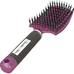 Boar Bristle Brush Vented For Faster Blow Drying After Shampoo - 100% Professional Natural Detangler Bristles Promotes Healthy Oil Distribution
