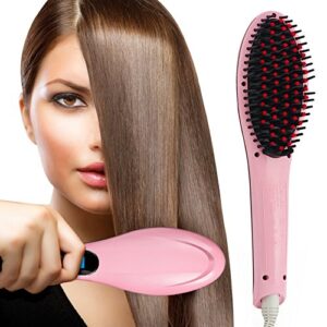 Oak Leaf Hair Brush Straightener, Ceramic Heating comb, Working Temperature range 356-446℉, Pink