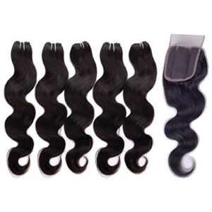 JINREN (TM) Brazilian Virgin Hair with Unprocessed Brazilian Body Wave Human Hair 5 Bundles with 4x4 Lace Top Closure