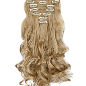 S-noilite 17" Curly Ash Blonde Clip in Synthetic Hair Extension Full Head 8pcs Long Curly Wave 18 Clips Hairpieces Trendy Design USA Local Post