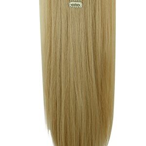 S-noilite 23" Long Straight Curly 8 Pieces Clip in on Hair Extensions (Dark Blonde Mix Bleach Blonde) Full Head Set Thick Hairpiece Synthetic Hair Extensions