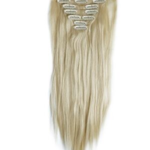 S-noilite 23" Straight/Curly Bleach Blonde Full Head Clip in Hair Extensions 8 Pieces 18 Clips Hairpieces Trendy Hair Colors
