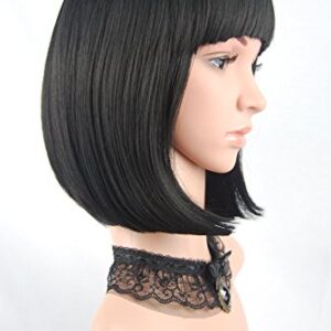 eNilecor Straight Short Bob Wigs 14" with Flat Bangs Cosplay for Women Natural As Real Hair